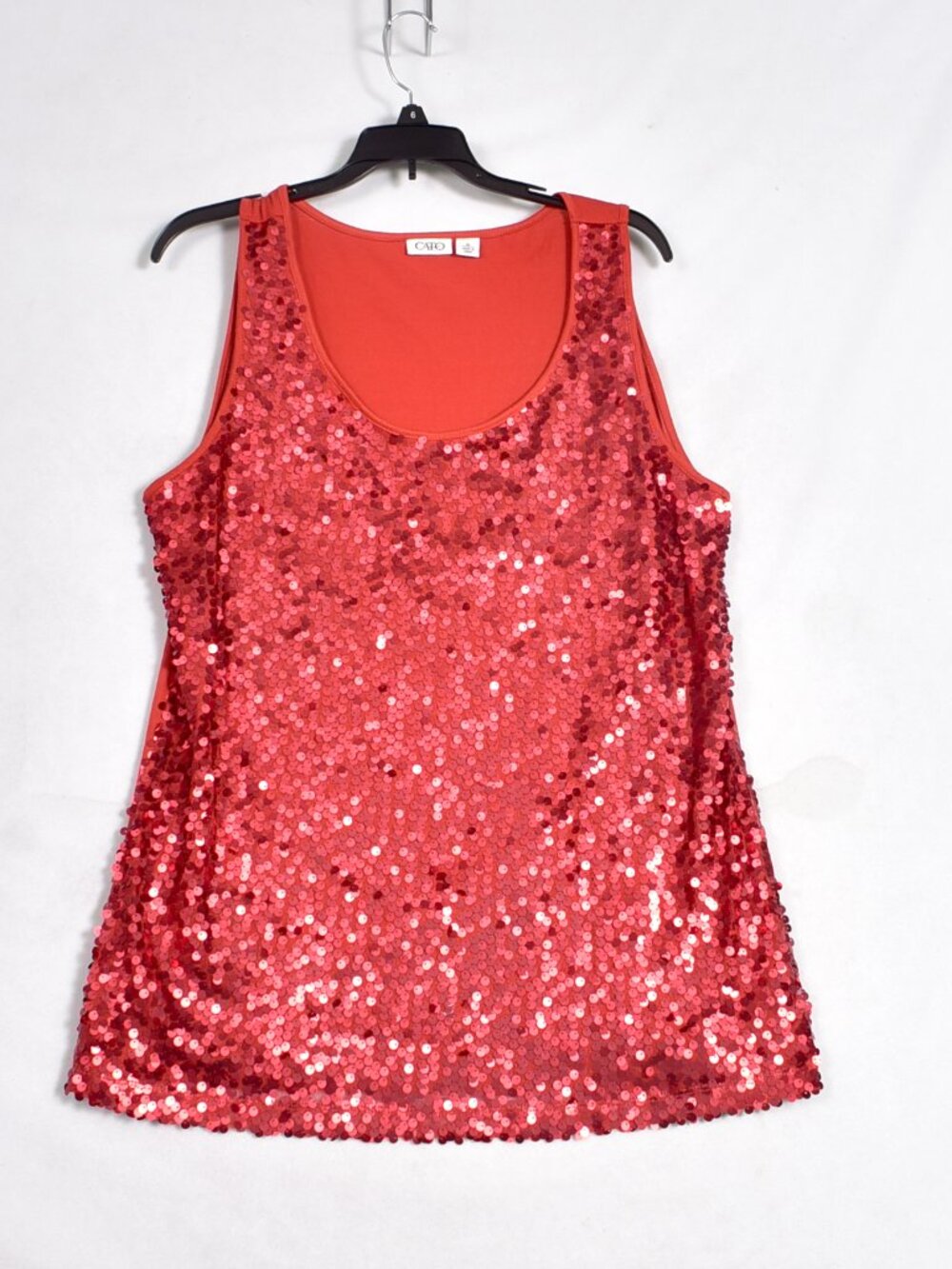 Cato Red-Orange Sequin Scoop Neck Tank